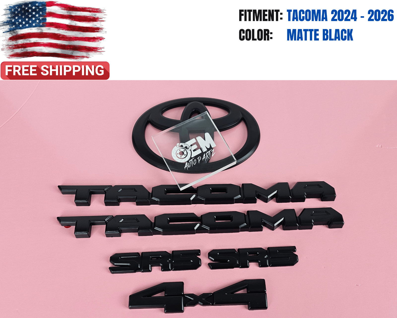 Fit for 2024-2026 Tacoma SR5 4x4 Overlay Emblems Letters Badge Matte Black 6pcs Fit for 2024-2026 Tacoma SR5 4x4 Overlay Emblems Letters Badge Matte Black 6pcs