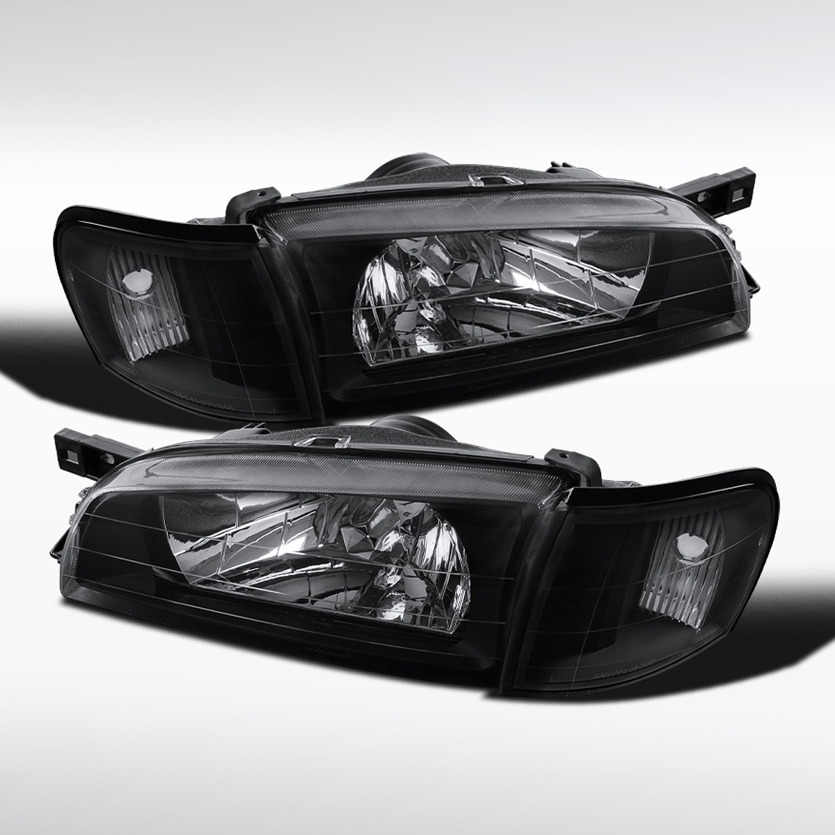 Fit 1995-2001 Subaru Impreza Black Headlights+Corner Signal Lamps Pair 95-01