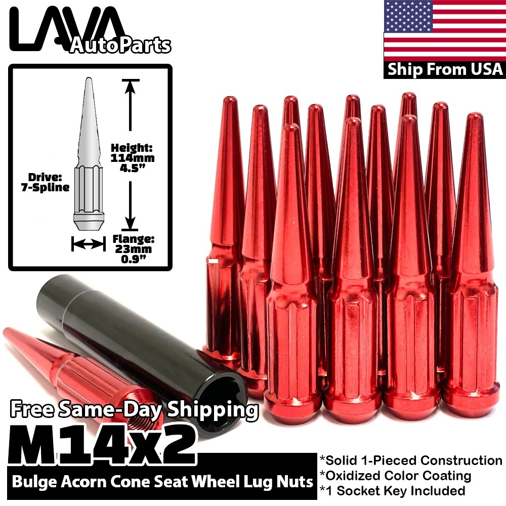 24x Red 14x2 Spline Spike Lug Nut Fit 04-14 Ford F150 Expedition Navigator