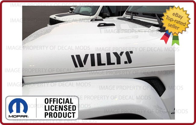 Set 2: 2008 - 2026 Jeep Wrangler WILLYS Hood decals stickers Matte Black SJ1G7