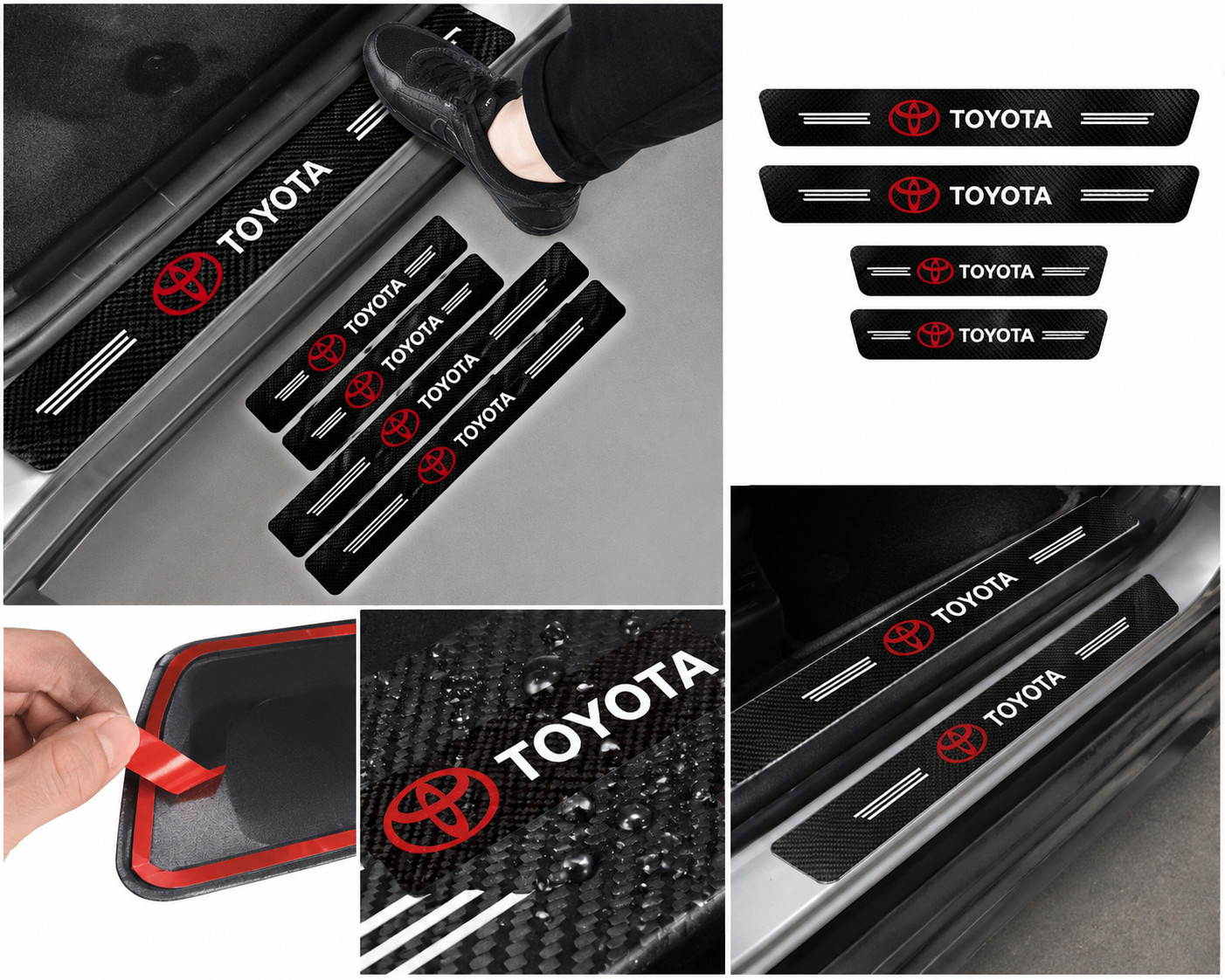 4PCS Carbon Fiber Door Sill Protector Scuff Guard Trim For Toyota Car SUV