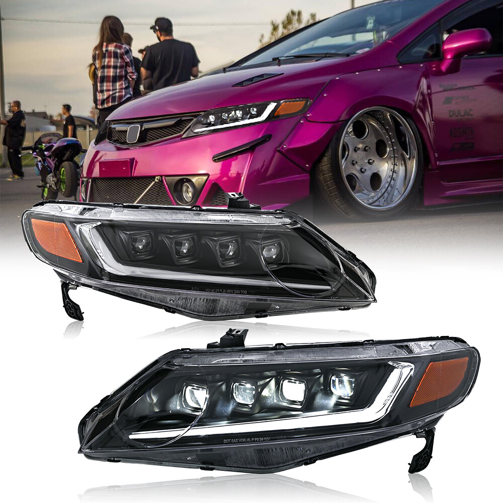 Pair LED Projector Headlight For Honda Civic 2006-2011 Sequential Turn Animation