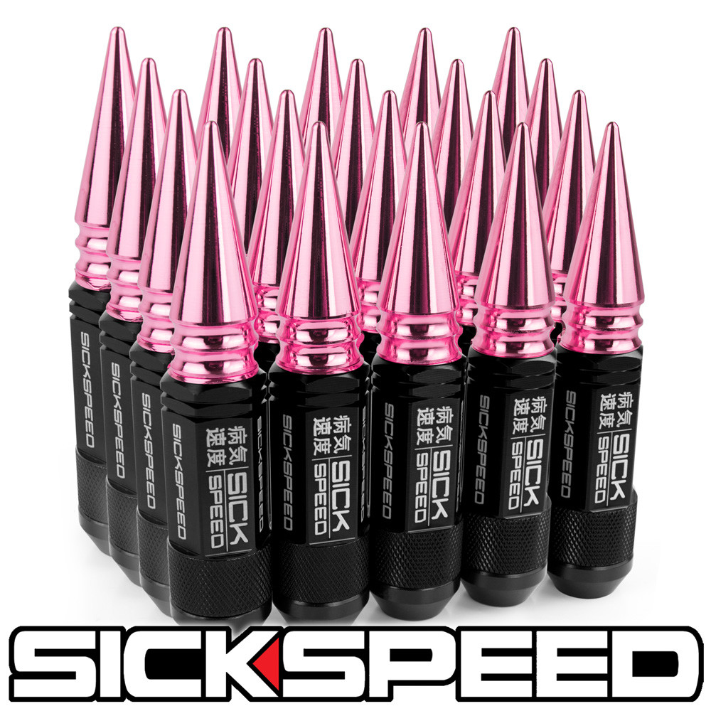 SICKSPEED 20PC BLACK / PINK SPIKED ALUMINUM 108MM 3 PC LUG NUTS 14X1.5