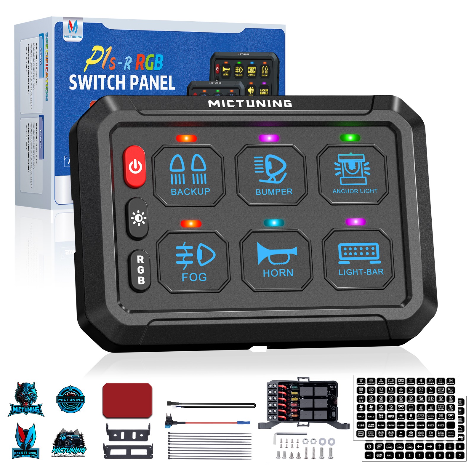 6 Gang ON/OFF Switch Panel Circuit Control Box LED Light Bar Marine Boat Car 12V