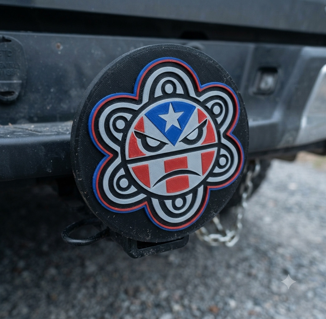 Puerto Rico Taino Sun Tow Hitch Cover Premium 3D Printed Truck Accessory PR