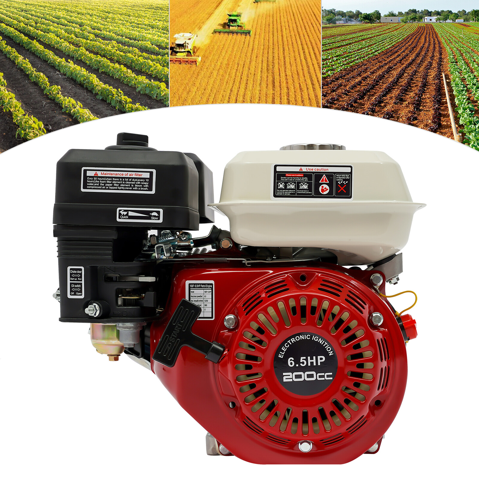 200cc 6.5HP Gasoline Engine 3KW 3600RPM Pull Start for Pump Machine Tillers New