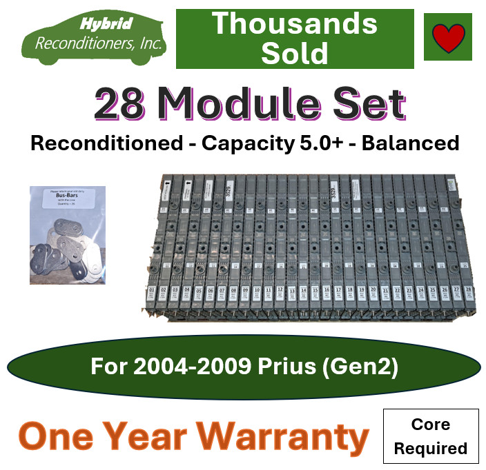 2004-2009 Prius Hybrid Battery 28-Module Set: Reconditioned & Balanced:1-Yr WNTY 2004-2009 Prius Hybrid Battery 28-Module Set: Reconditioned & Balanced:1-Yr WNTY