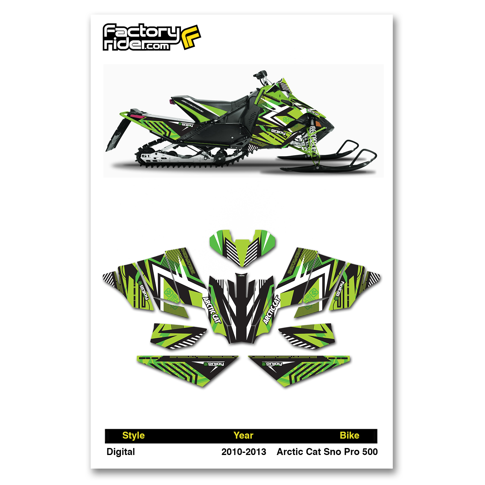 2010-2013 ARCTIC CAT SNOPRO 500  GRAPHIC KIT DIGITAL STYLE  BY ENJOY MFG