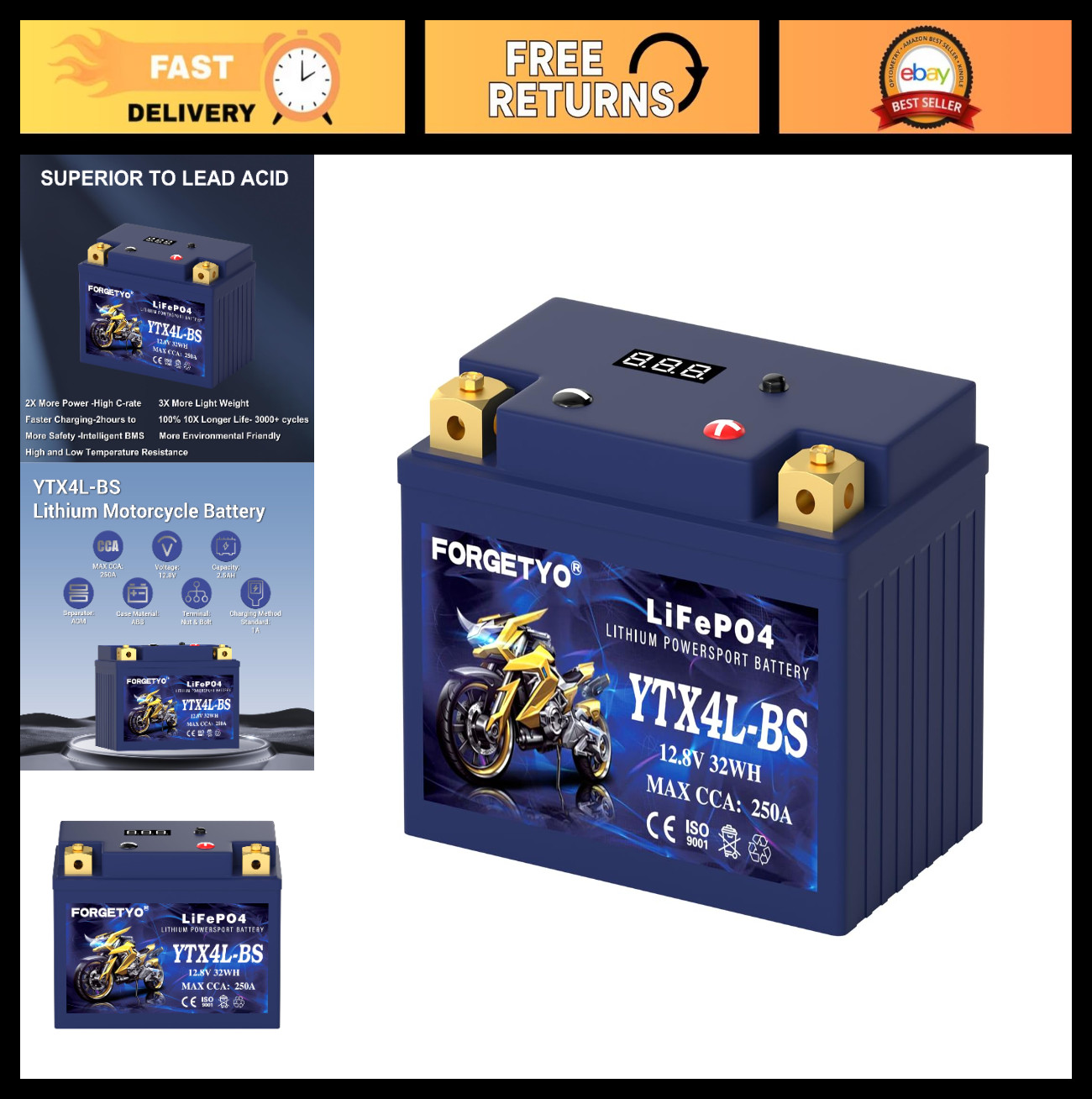12V 2.5AH Lithium Motorcycle Battery - 250CCA for ATV, UTV, Jet Ski, Snowmobile 12V 2.5AH Lithium Motorcycle Battery - 250CCA for ATV, UTV, Jet Ski, Snowmobile