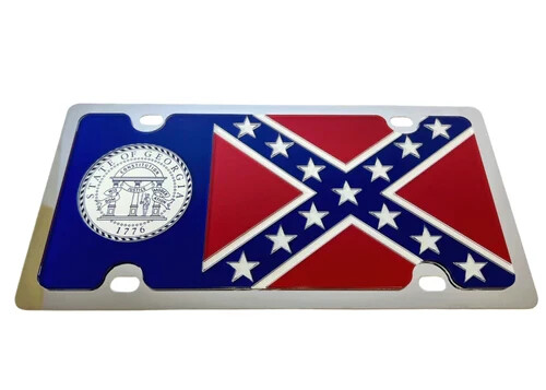 Old Georgia State Flag Premium Stainless Steel License Plate Chrome Finish Old Georgia State Flag Premium Stainless Steel License Plate Chrome Finish