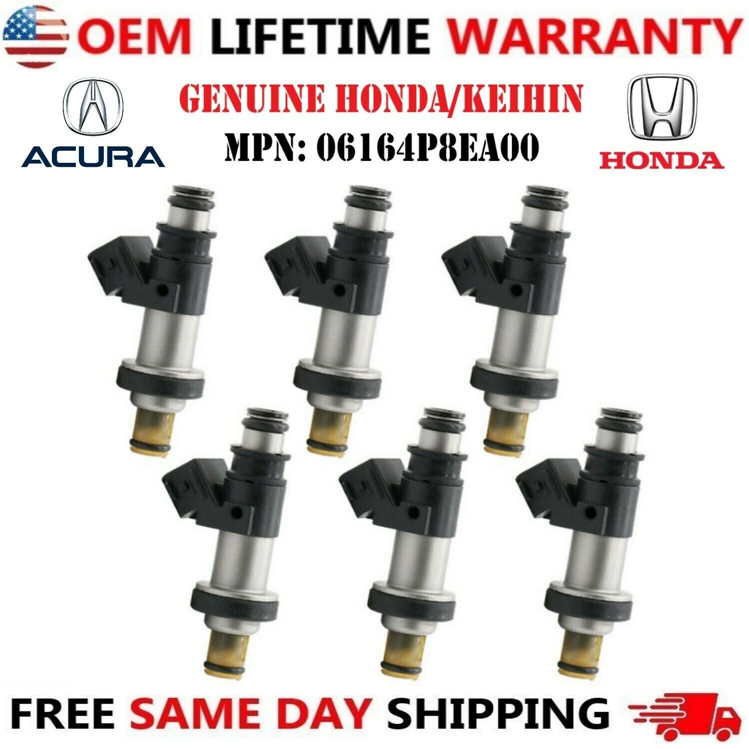 OEM Keihin x6 Fuel Injectors for 2000-2004 Honda & Acura 3.2 3.5 V6 #06164P8EA00