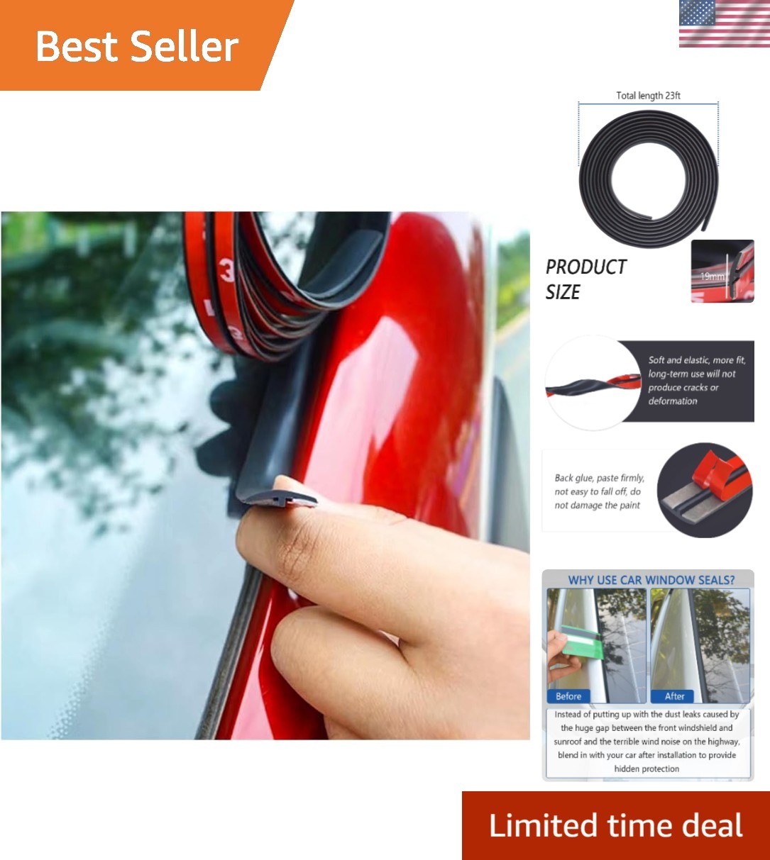 Durable Waterproof T-Shape Weather Seal - 23Ft Sunroof & Windshield Edge Trim