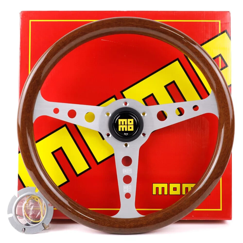 MOMO Silver Heritage Indy Woodgrain Mahogany Wood Classic Steering Wheel 350mm