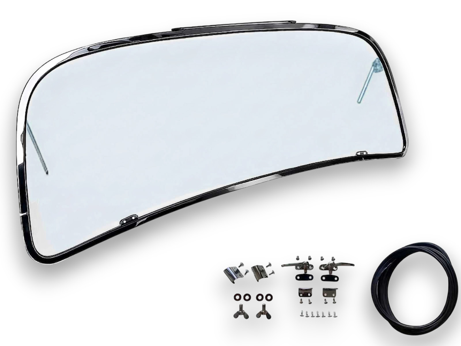 VW Beetle Front Safari Window, Slightly Curved, 14-Gauge Chrome Steel, 1965-72