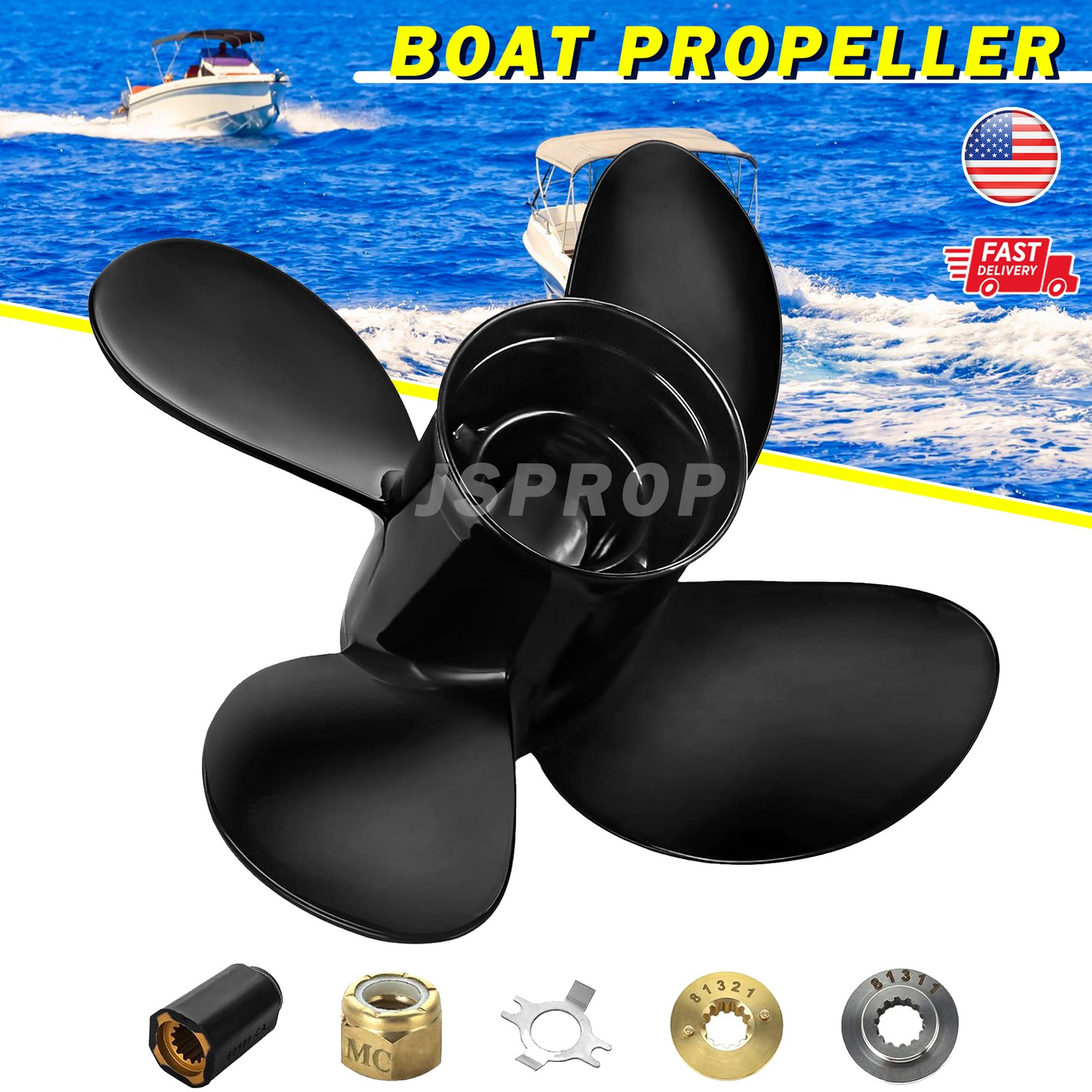 Outboard Boat Proeller 10.1 x15 4Blades Prop 13Tooth for Mercury Engines 25-70HP