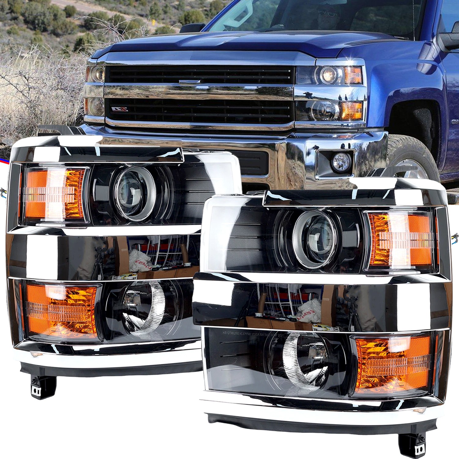 Projector Headlights For 2015-2019 Chevy Silverado 2500HD 3500HD Chrome Headlamp Projector Headlights For 2015-2019 Chevy Silverado 2500HD 3500HD Chrome Headlamp