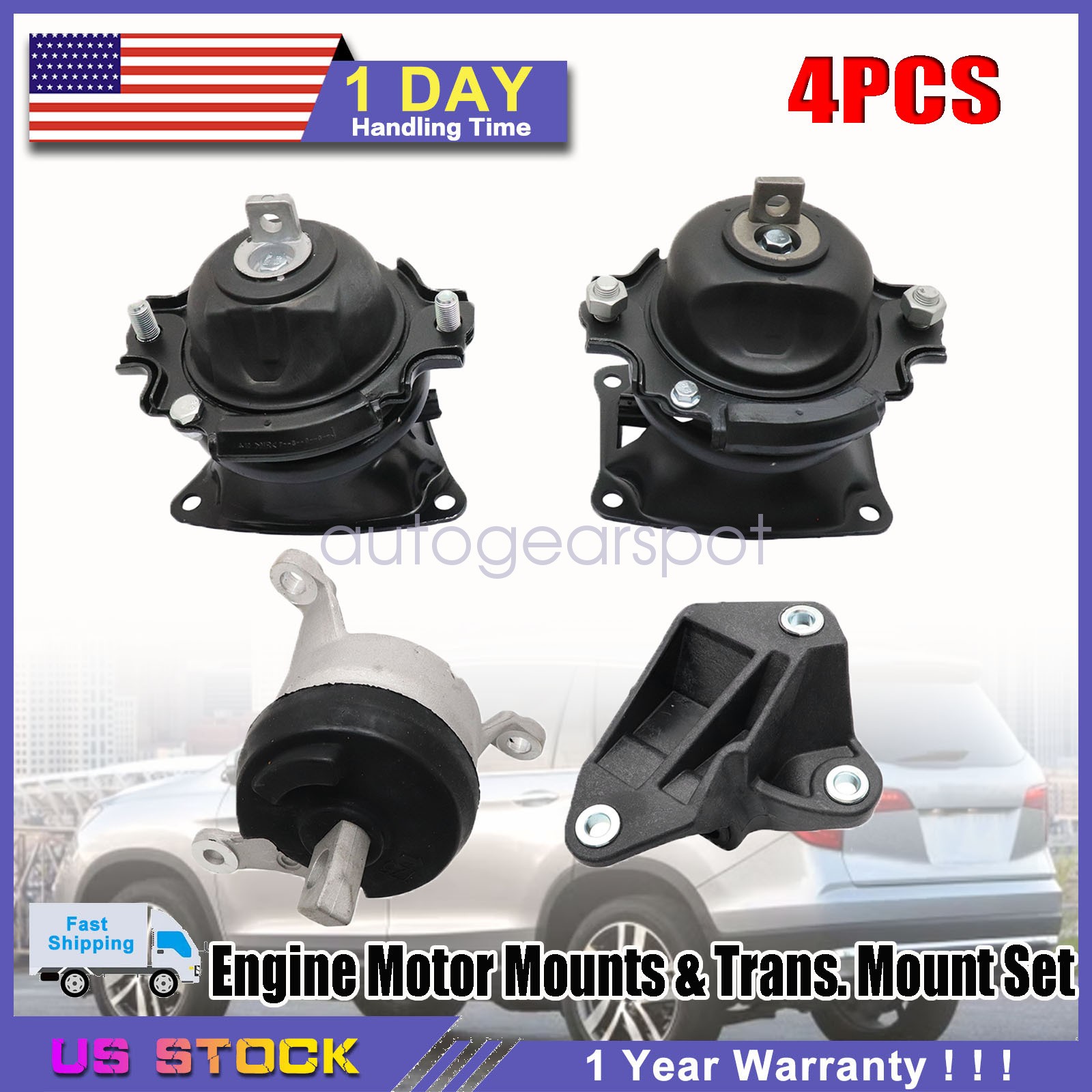 4x Auto Trans Engine Mount & Transmissiont For Honda Passport 19-22 Pilot Acura