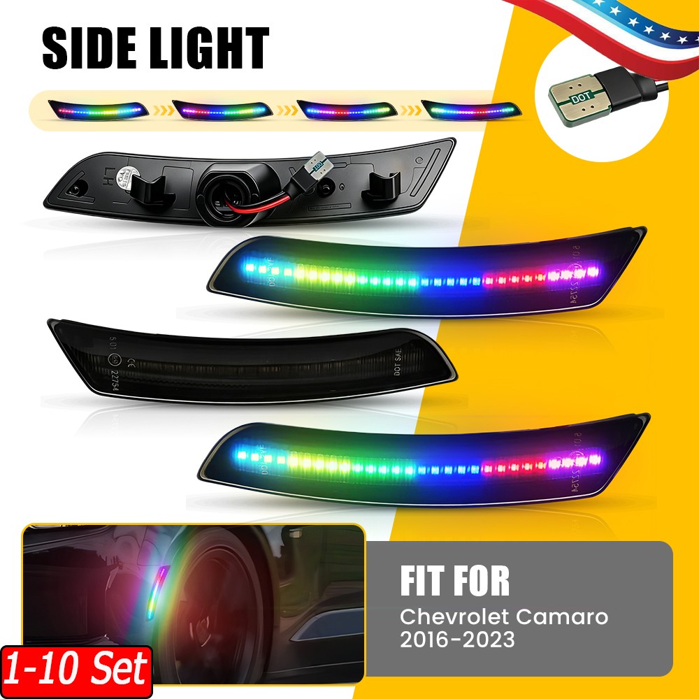 1-10x DOT Certified Smoke RGB LED Side Lights For Chevrolet Camaro 16 17 18-23