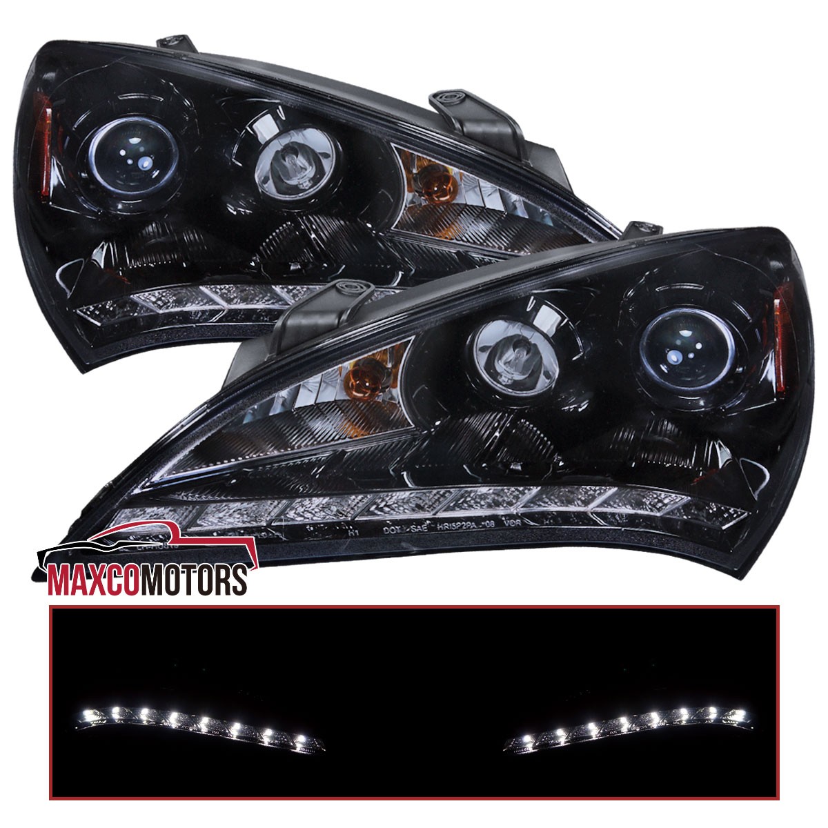 Smoke Projector Headlights Fits 2010-2012 Hyundai Genesis Coupe LED Strip Lamps Smoke Projector Headlights Fits 2010-2012 Hyundai Genesis Coupe LED Strip Lamps