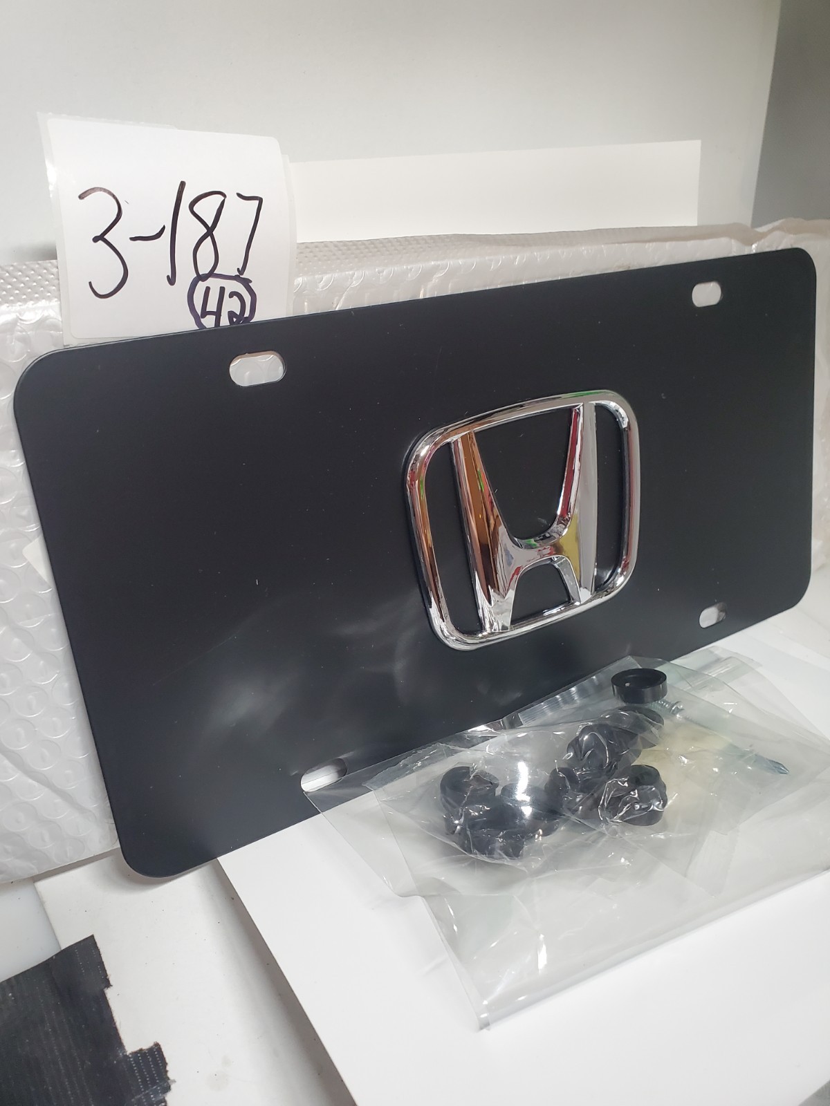 1 Front License Plate Chrome metal Logo Stainless Steel 3D Raised Black HONDA