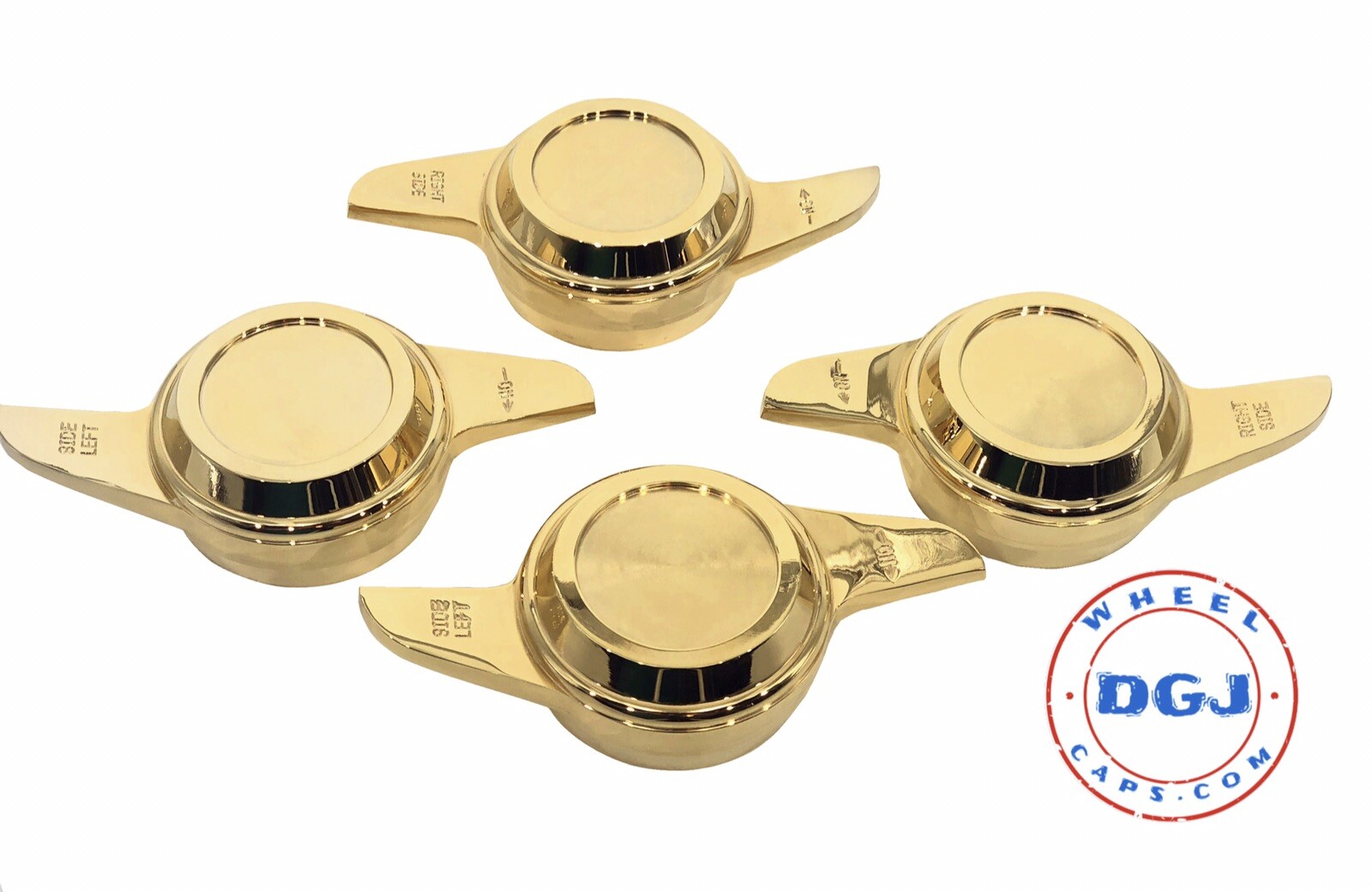 2 Bar Cut Gold Knock-offs Spinners for Lowrider Wire Wheels