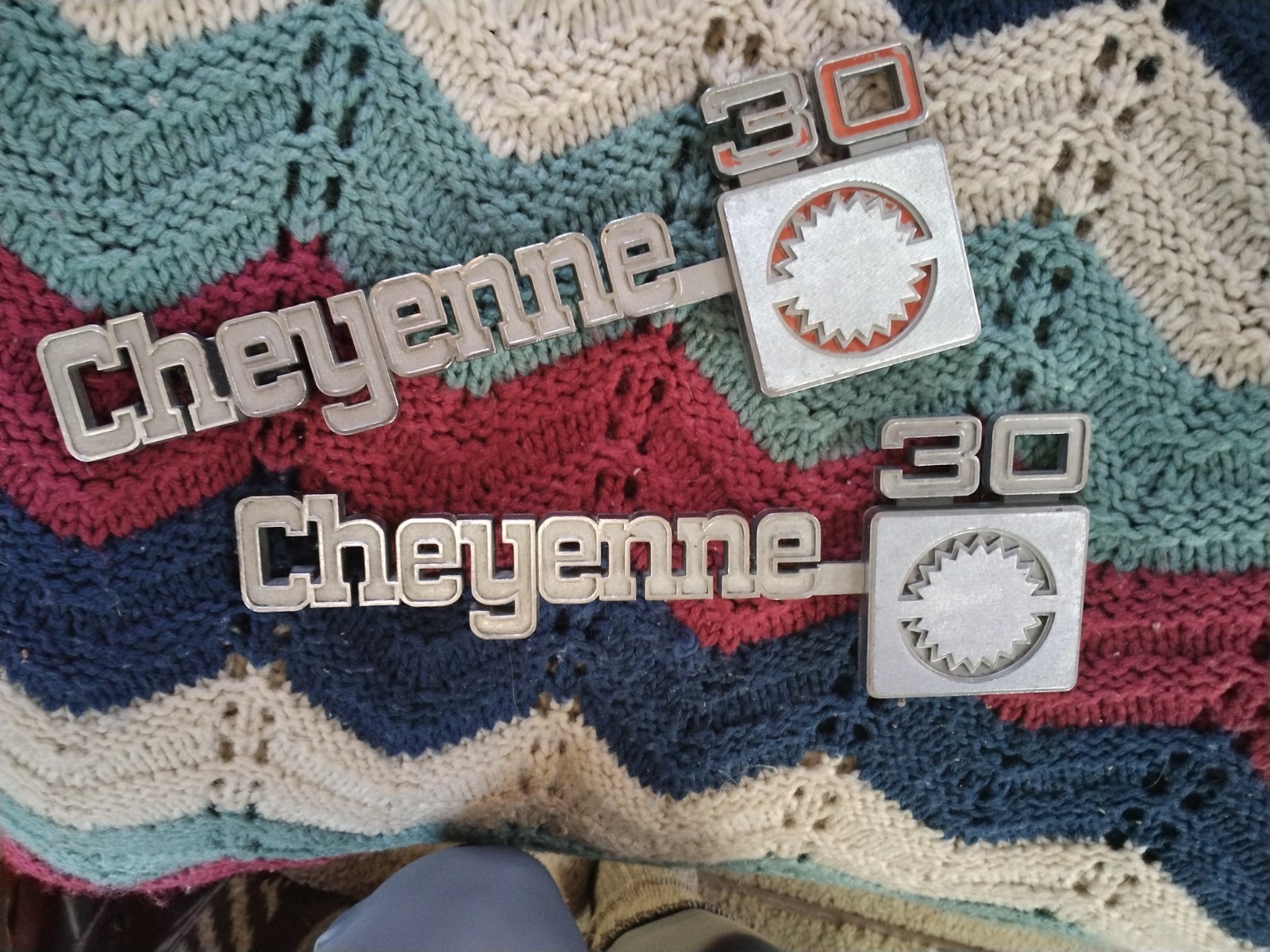 1973 to 1980 CHEYENNE 30 Emblem  - A PAIR    Chevy Truck Vintage Original OEM