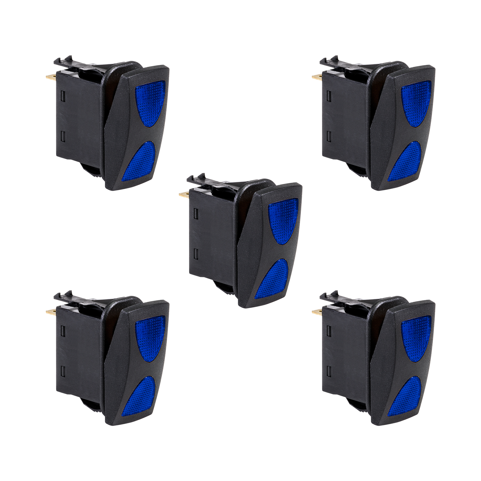 5pc OLS 12V DC 20A 4-Pin Blue 3-Position LED ON-OFF-ON SPDT Rocker Switch Kit