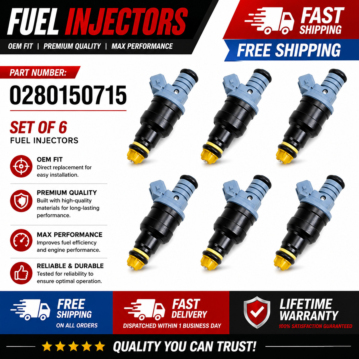 Genuine Fuel Injectors for 1987-1991 BMW 325i 2.5L V6 Bosch Set of 6 #0280150715 Genuine Fuel Injectors for 1987-1991 BMW 325i 2.5L V6 Bosch Set of 6 #0280150715