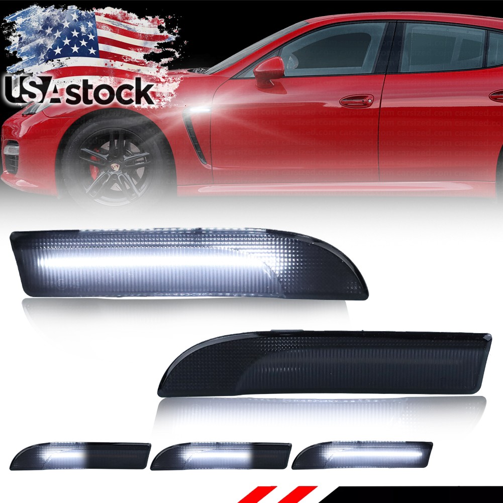 Smoked Dynamic White LED Front Side Marker Lights For 09-16 Porsche Panamera 970