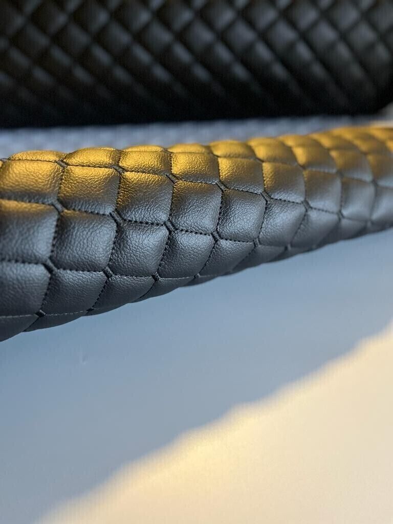 Leatherette Fabric Foam Quilted BLACK AND BLACK Car Seat Upholstery DIAMOND