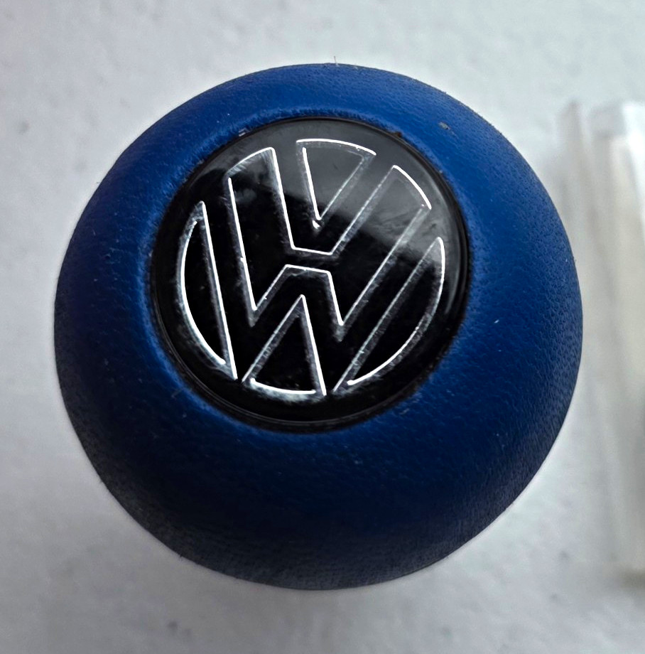 Vintage 1990s Volkswagen Manuel Shift Knob Blue Leather And Aluminum A2 Vintage 1990s Volkswagen Manuel Shift Knob Blue Leather And Aluminum A2