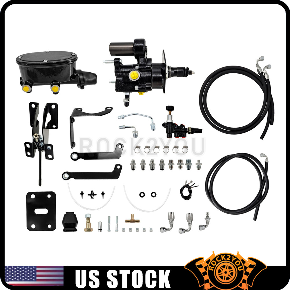 BLACK HYDRO BRAKE BOOSTER MASTER CYLINDER + BRACKET FITS DODGE A B E HOSES