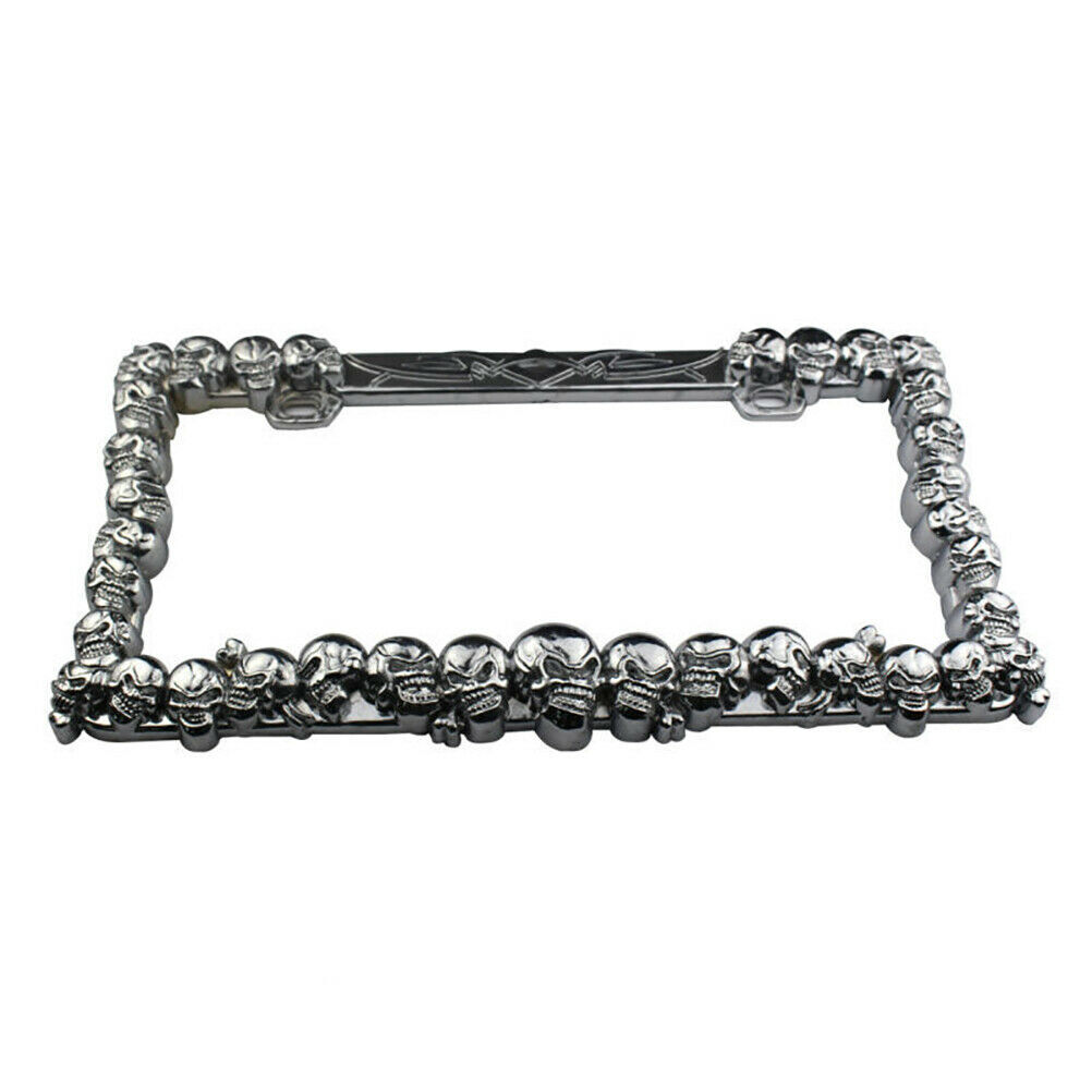 Universal 3D SKULL JDM style Chrome License Plate Frame Tag Cover NO Cap 2 Hole Universal 3D SKULL JDM style Chrome License Plate Frame Tag Cover NO Cap 2 Hole