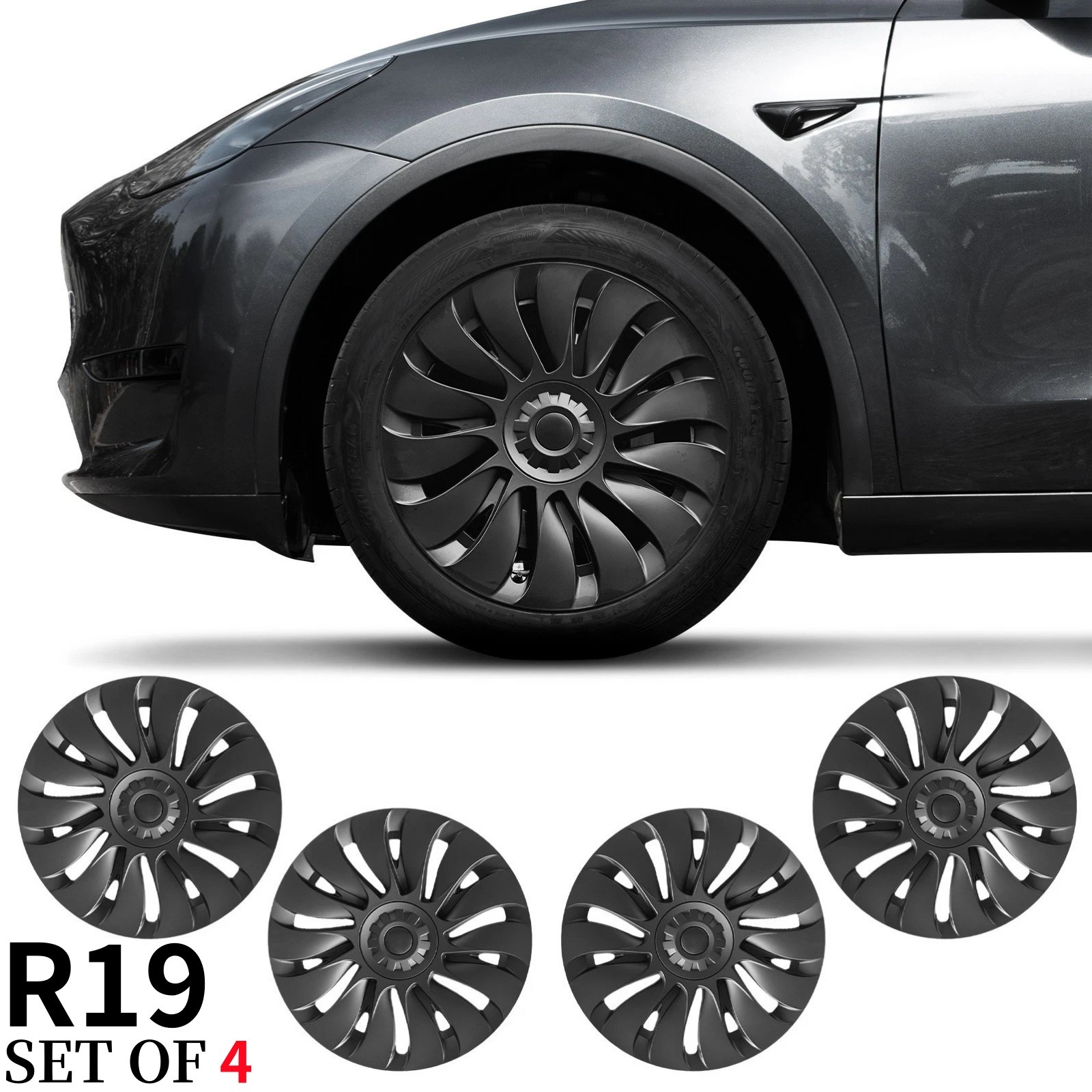 4PCS 19inch Tesla Wheel Hubcaps for Model Y 2021-2024 Hubcap Symmetrical Cyclone