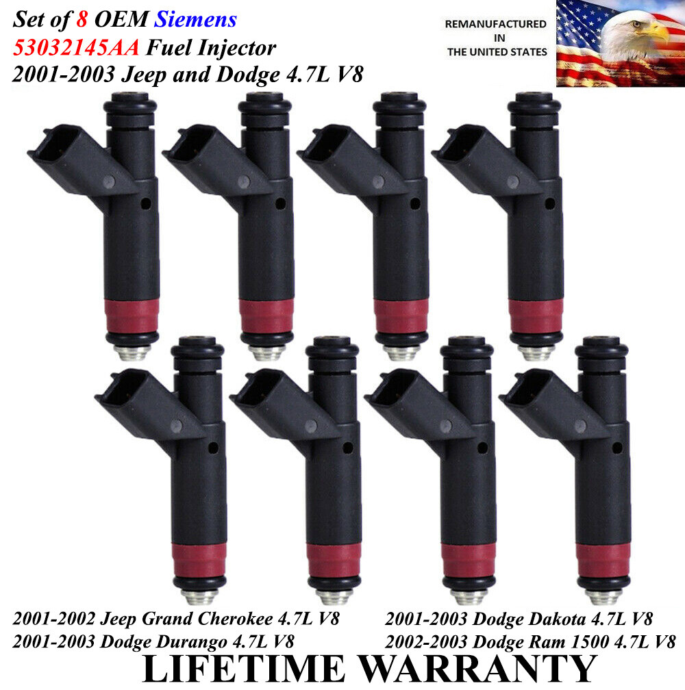 OEM Siemens Set Of 8 Genuine Fuel Injectors For 2001-2003 Jeep & Dodge 4.7L V8 
