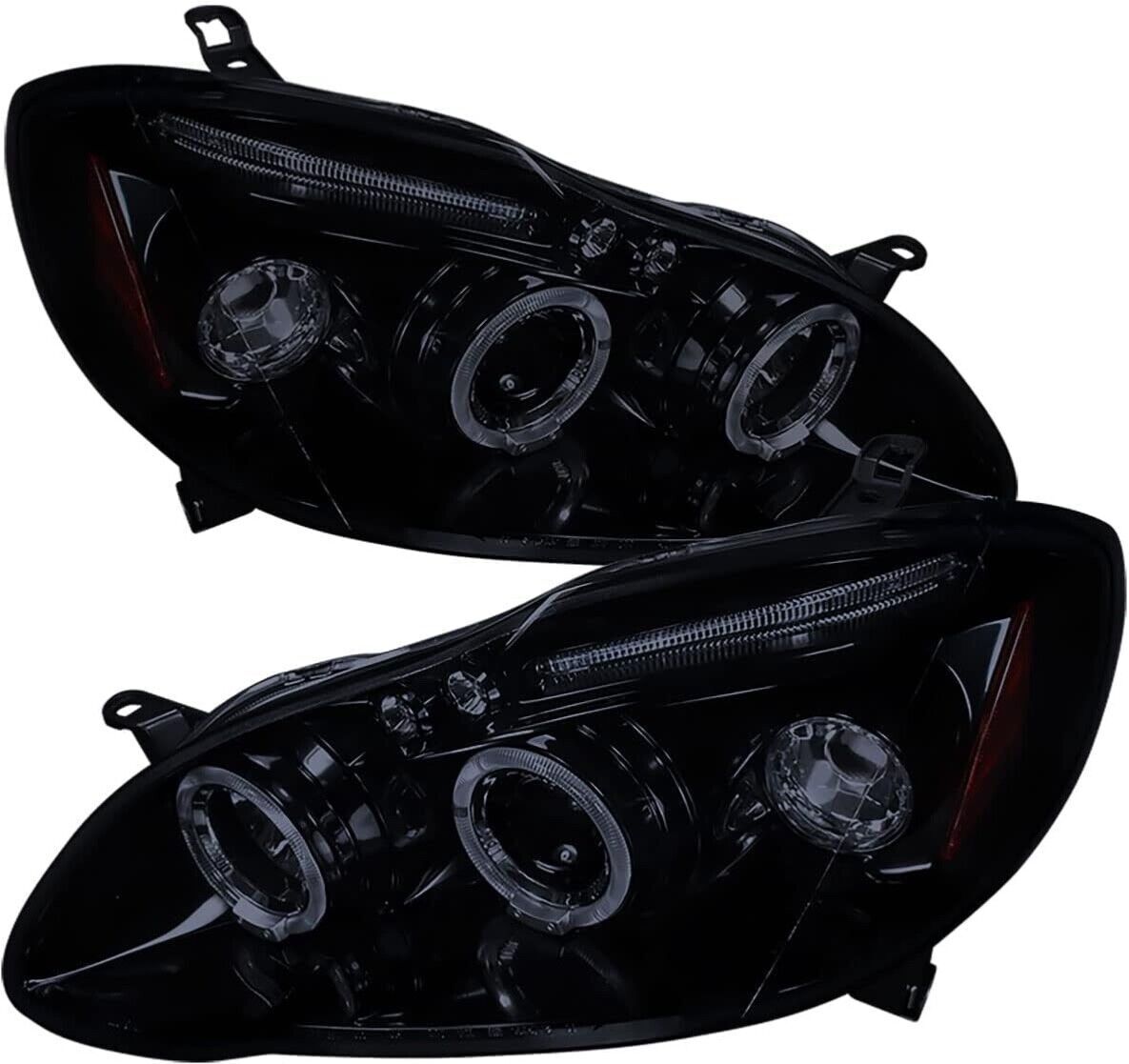 FOR 2003-2008 Toyota Corolla LED Halo SMOKE Projector Headlights Headlamps Pair