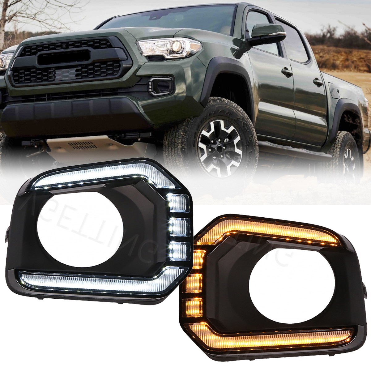 2X LED Fog Light Bezel Turn Signal Lamp DRL for Toyota Tacoma 2016-2023