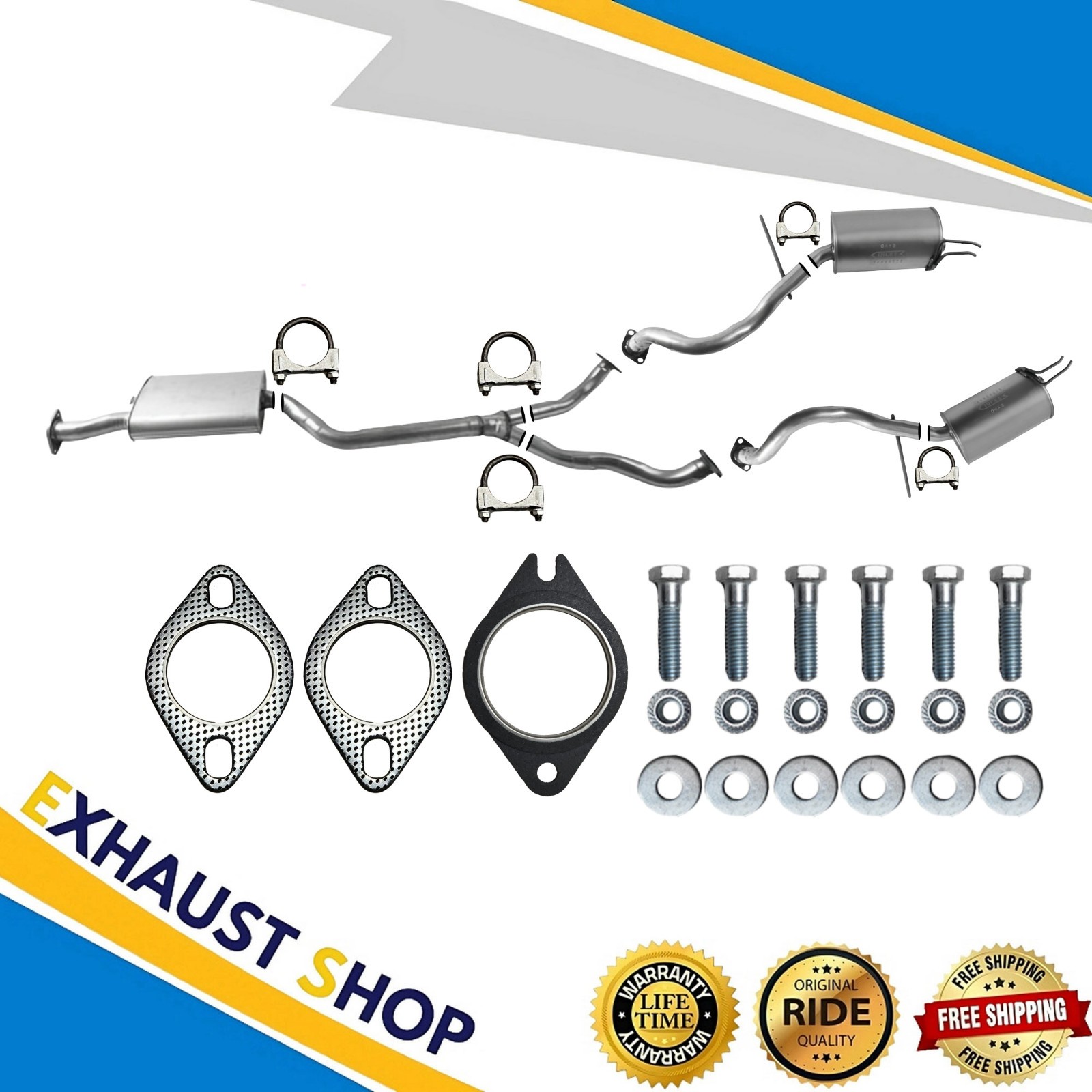 Front Y-pipe Muffler+Rear Left&Right Muffler For 07-09 Hyundai SantaFE 2.7L&3.3L