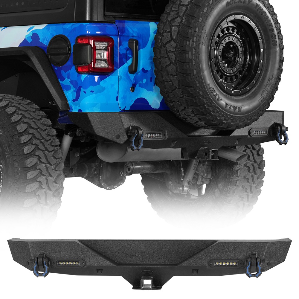 Steel Rear Bumper W/ 2×18W White LED Spotlights for Jeep Wrangler JL 2018-2026