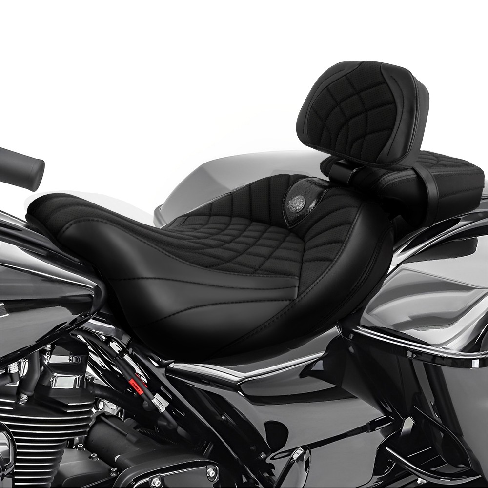 Black Stitching Style Full Seat & Backrest Set For Harley Touring 2009-2024