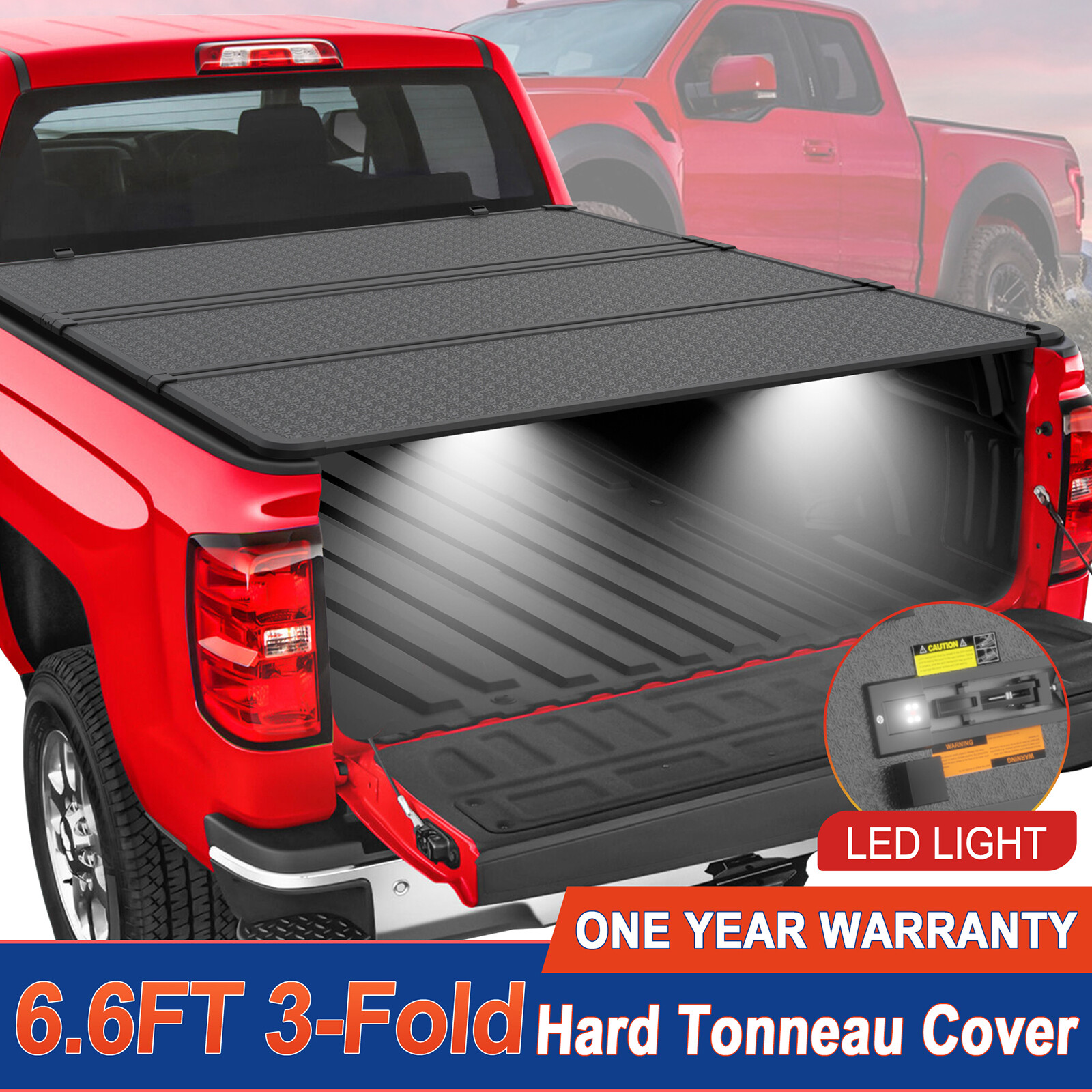 6.6FT Tri-fold Hard Tonneau Cover For 2019-2026 Chevy Silverado GMC Sierra 1500