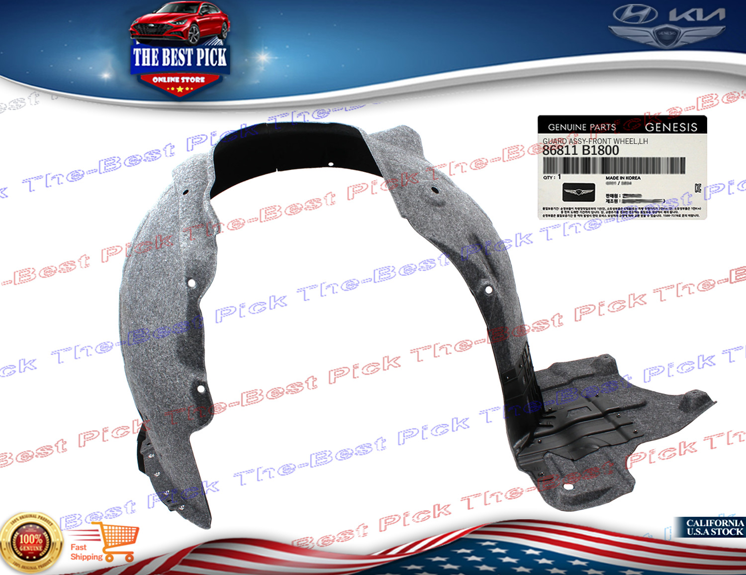 ⭐GENUINE⭐ FRONT Fender Liner RIGHT for 2018-2020 GENESIS G80 Sport 86812B1800
