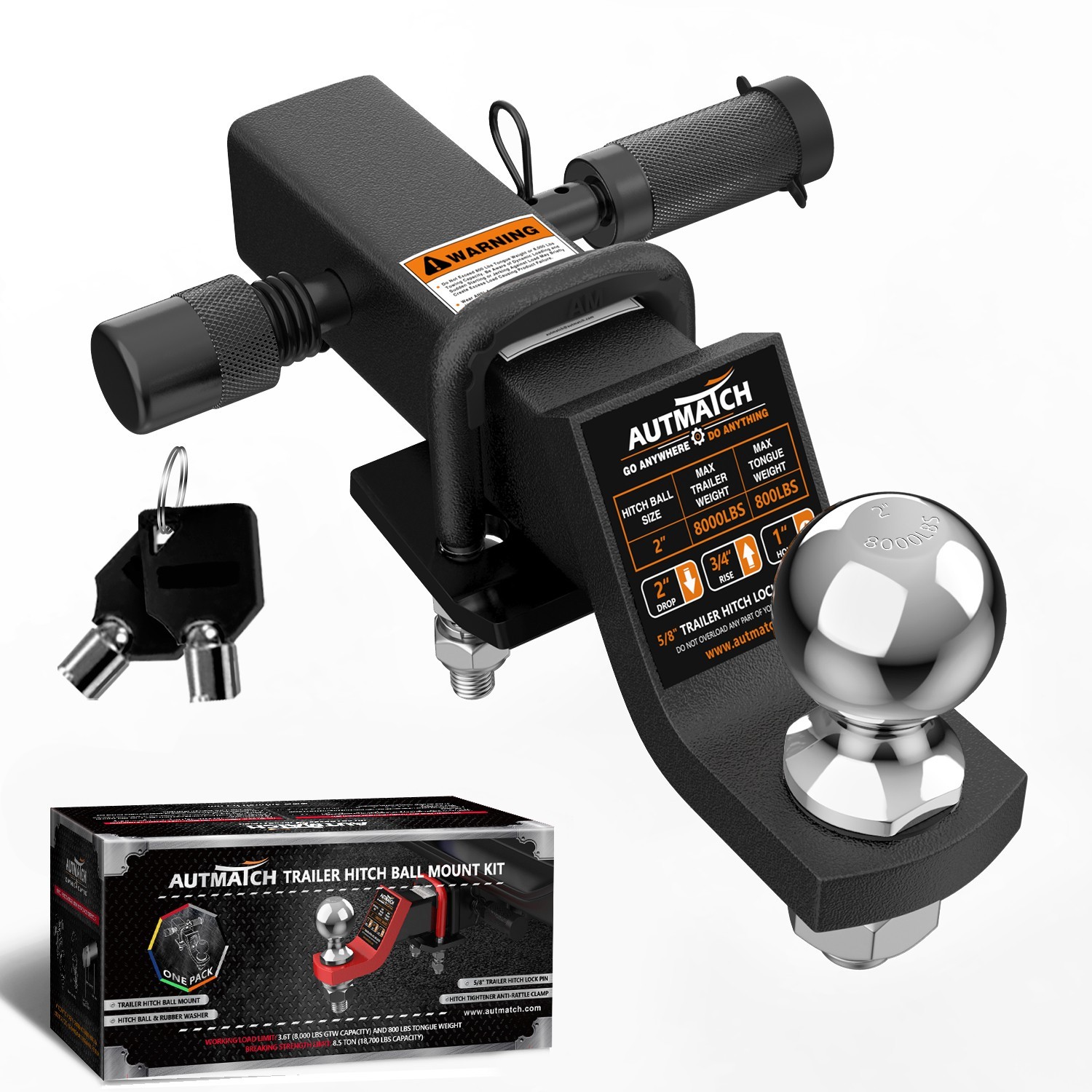 AUTMATCH Trailer Hitch Ball Mount with 2” Hitch Ball - Fits 2\