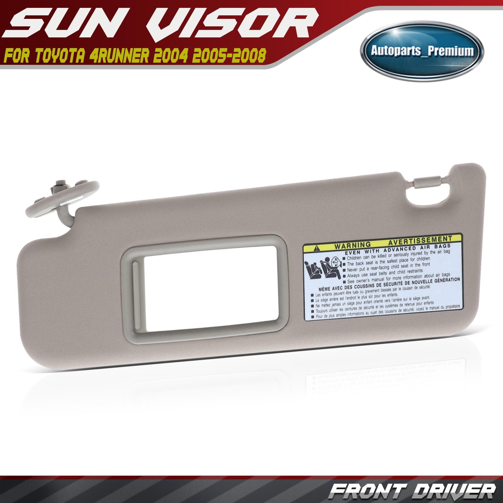 Beige Driver Side Sun Visor with Extender & Mirror for Toyota 4Runner 2004-2008