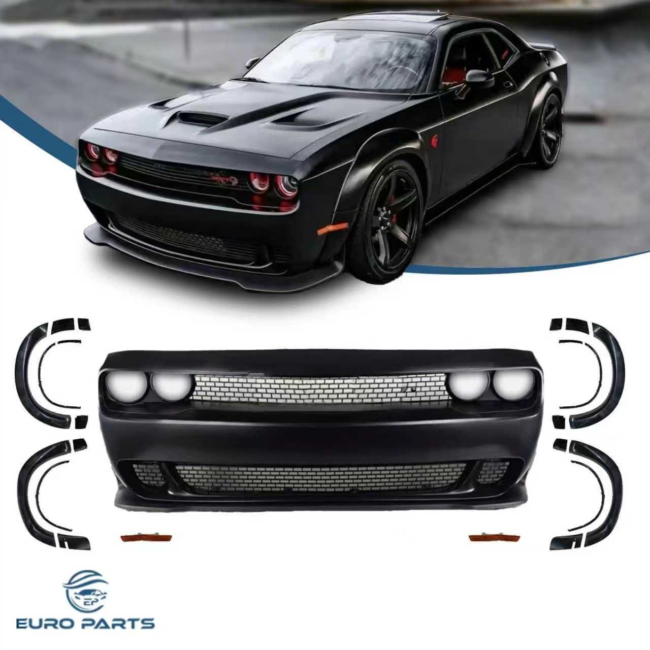 Fit 08-14 Dodge Challenger Front Bumper Cover Conversion W/Grille+Fender flares
