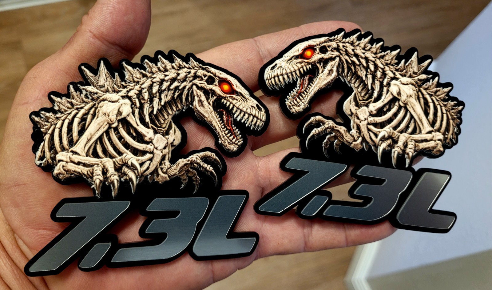7.3L Godzilla Red Eye Agressive Engine Badges 3D Textured Emblem Side Fender 