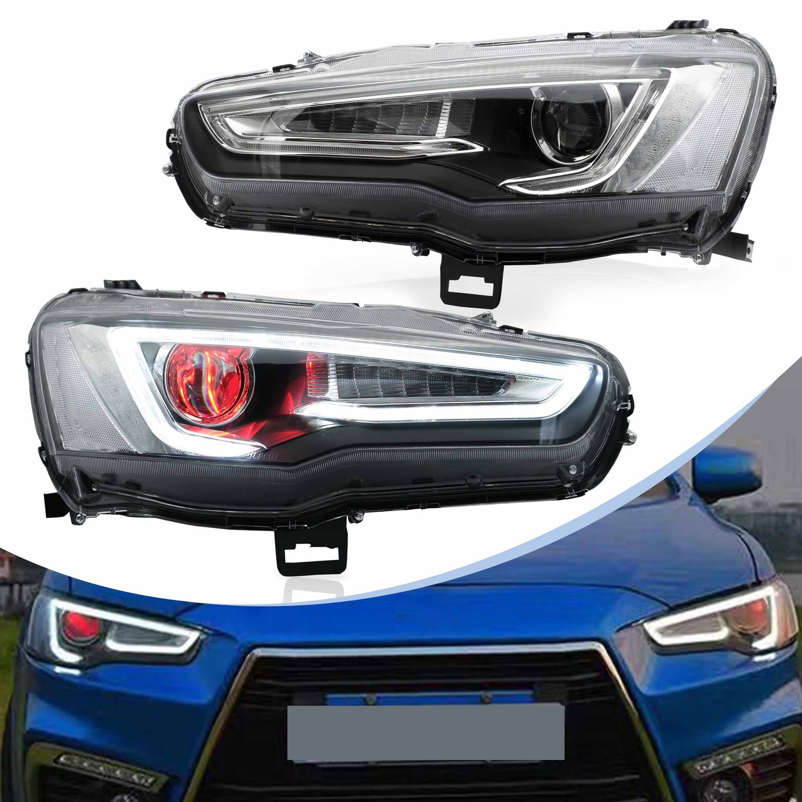 VLAND 2PCS VLAND LED Headlights For 2008-2020 Lancer W/ Sequential Demon Eyes VLAND 2PCS VLAND LED Headlights For 2008-2020 Lancer W/ Sequential Demon Eyes