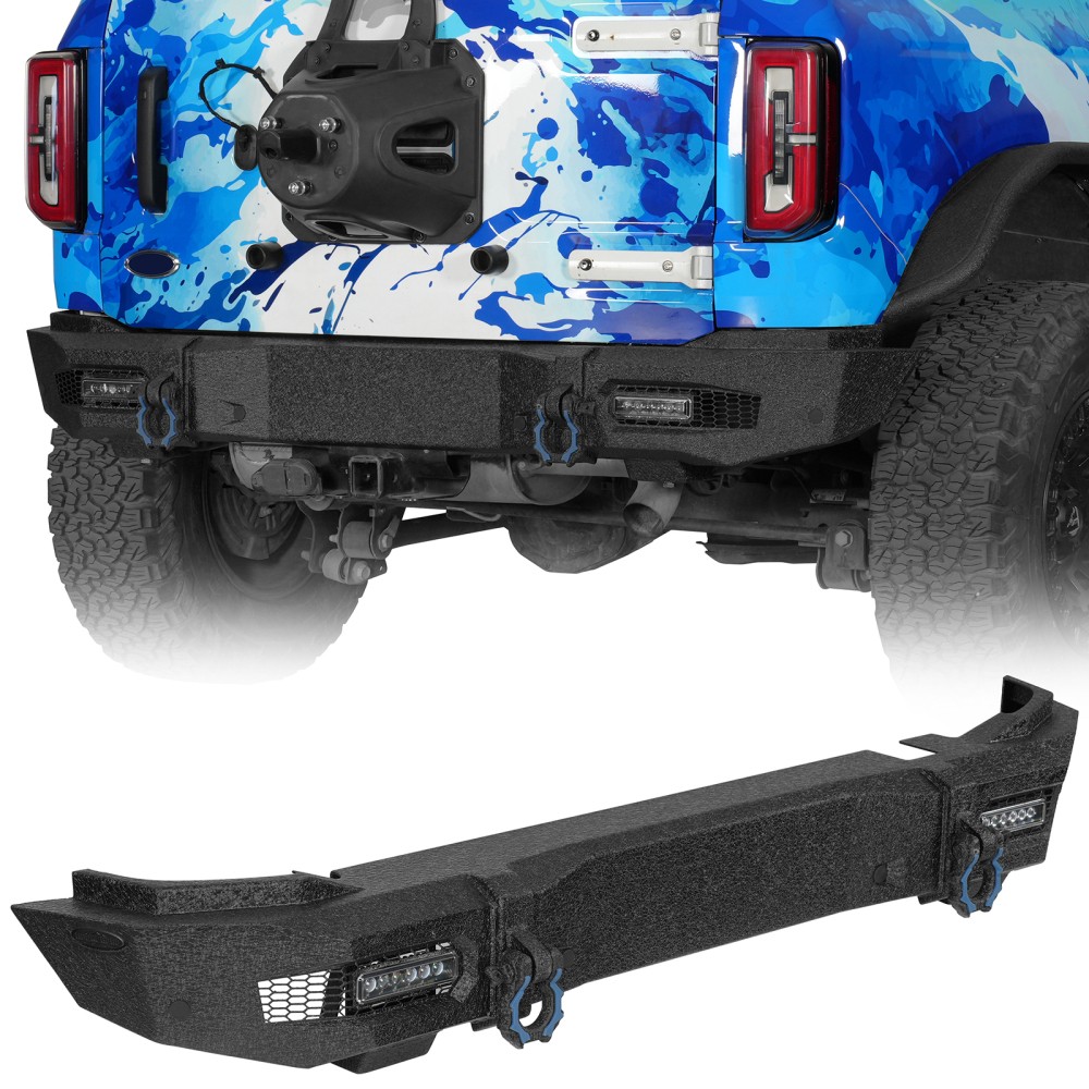 Black Steel Rear Bumper w/D-rings for Ford Bronco 2021 2022 2023 2024 2025 2026