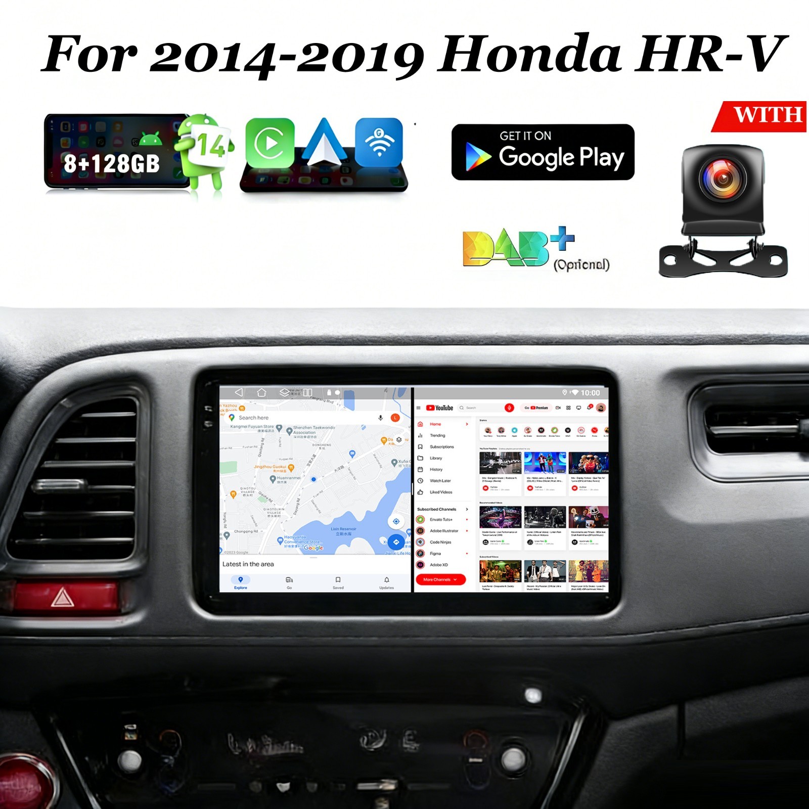 For 2014-19 Honda HR-V 10.1\'\' Android 14 Car Stereo 128GB Carplay GPS Navi BT5.4