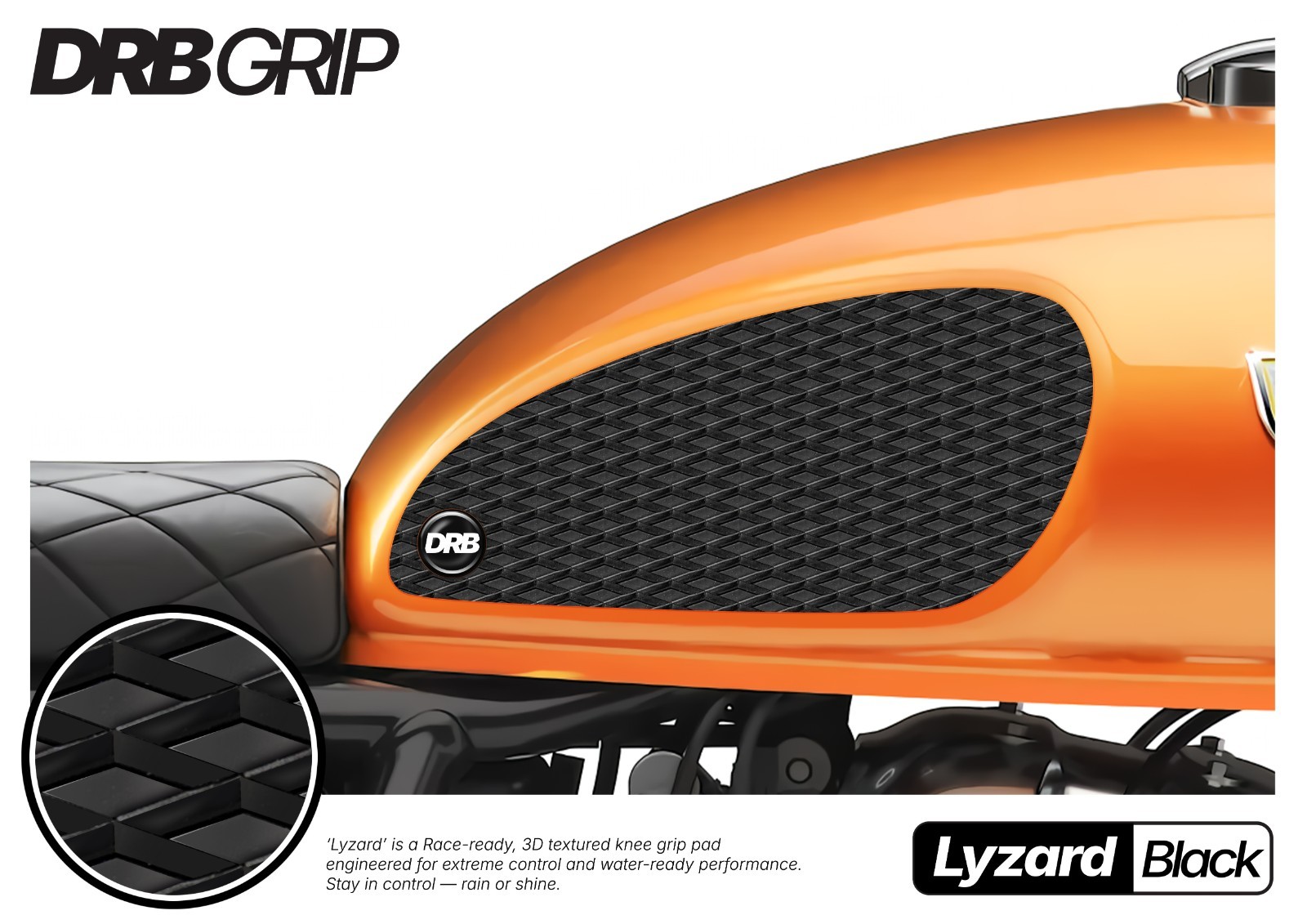 DRB Grip Royal Enfield INTERCEPTOR 650 (2018~) Tank Grips (LYZARD / Black)